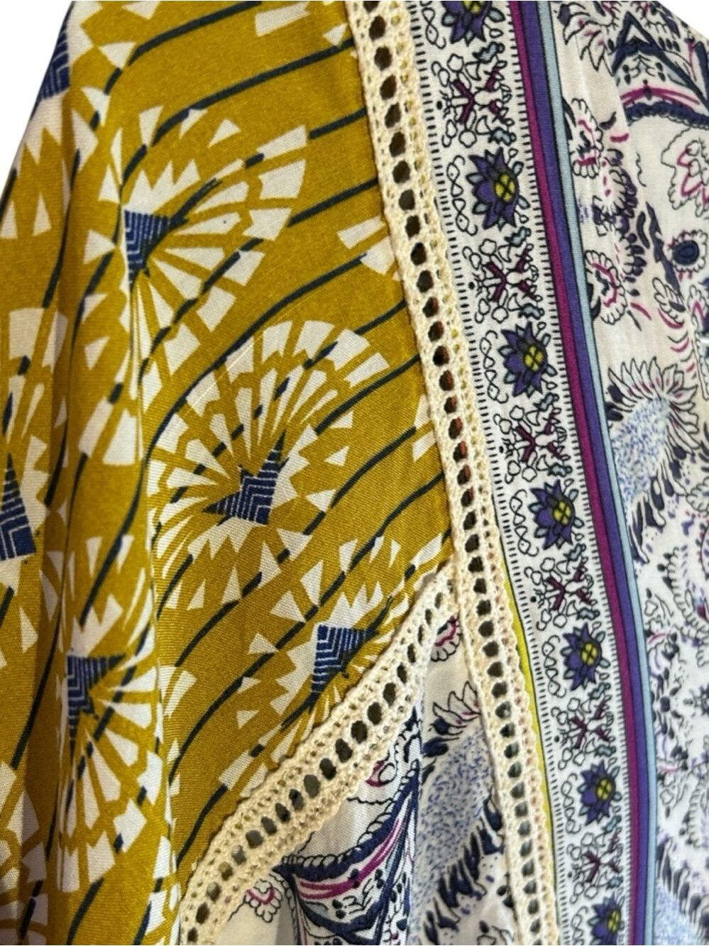Sundance Terraza Dress in Blue and Gold Floral Print 3/4 Sleeves Medium - Picture 5 of 11
